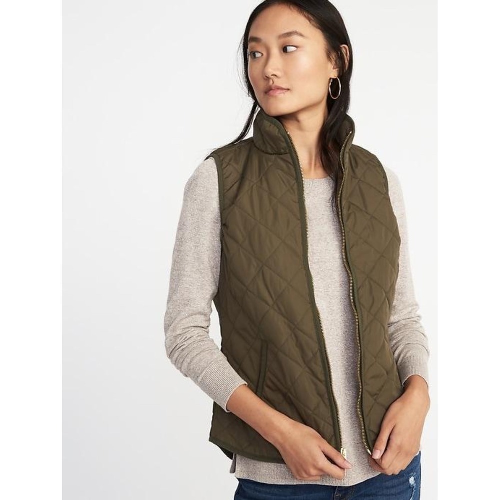 Old Navy Quilted Snap Front Vest Olive Green Size S‎